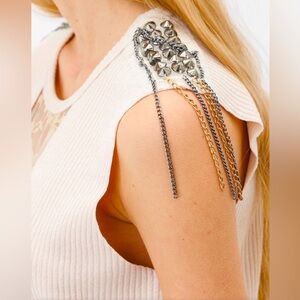 NWOT- Grey Vocal brand ribbed tank with tassel epaulets.